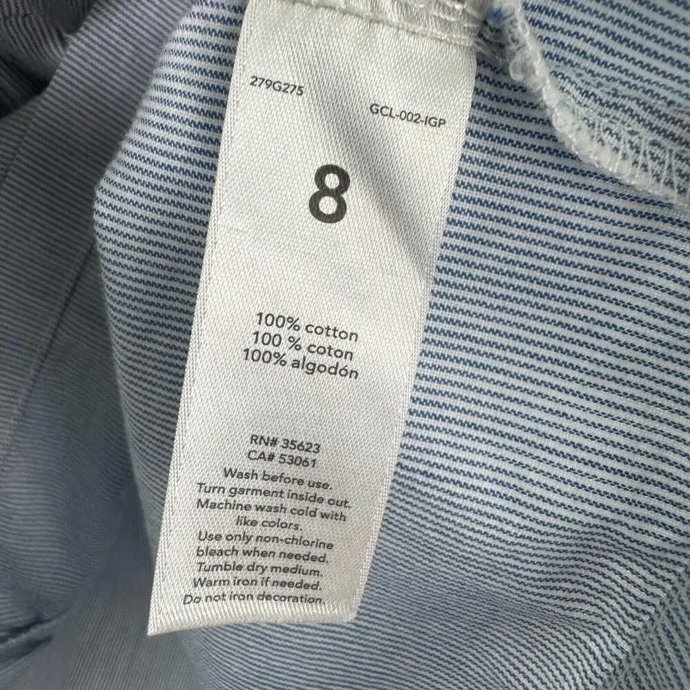 Carter’s Kid Girl’s Size 8 Blue White Striped 100% Cotton Roll Tab Peplum Shirt